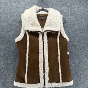 Big Chill Jacket Vest Womens M Brown Faux Suede Full Zip Outdoor Ranch Western